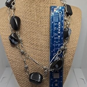 Snowflake Obsidian Necklace with Polished Chain 34" Pre-loved